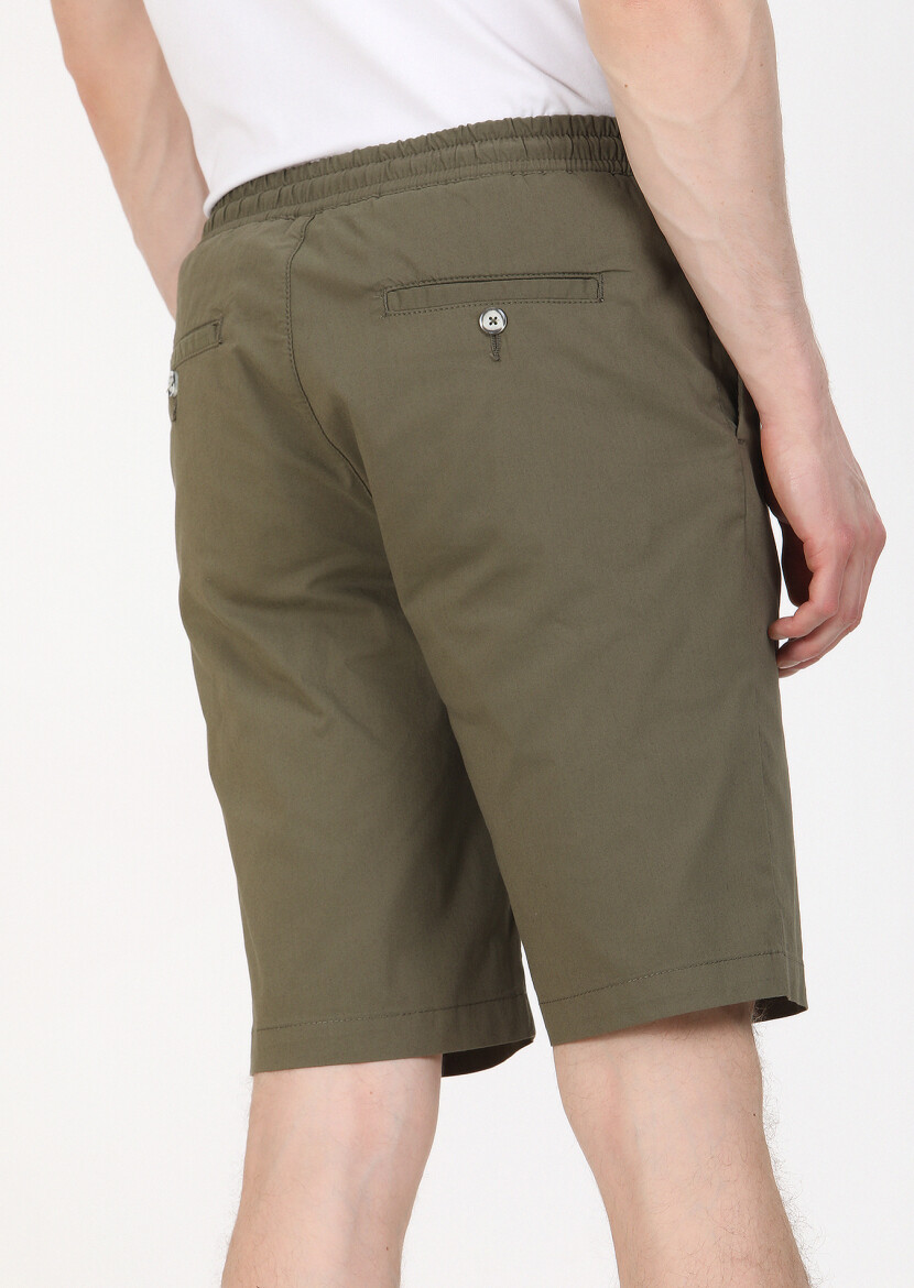 Khaki Weaving Regular Fit Casual Cotton Blended Bermuda - 3