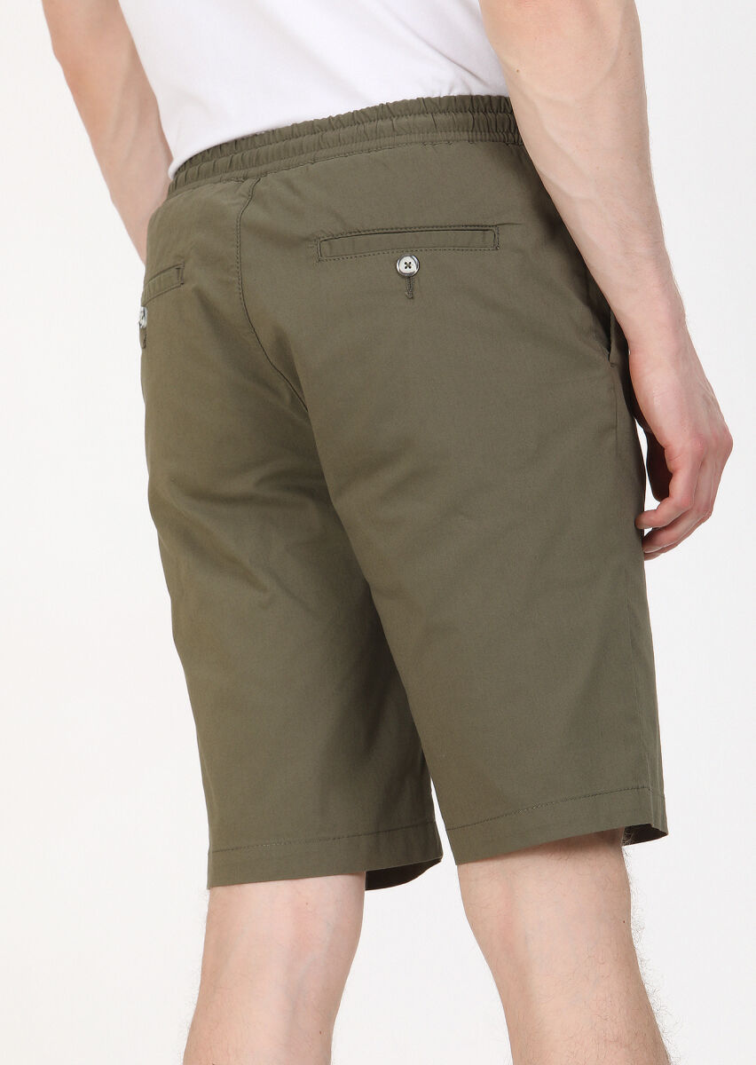 Khaki Weaving Regular Fit Casual Cotton Blended Bermuda - 3