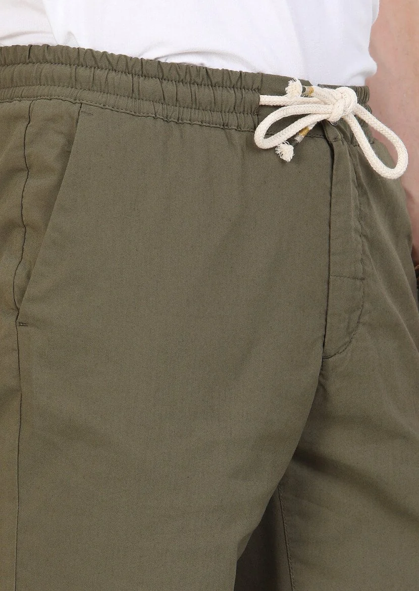 Khaki Weaving Regular Fit Casual Cotton Blended Bermuda 