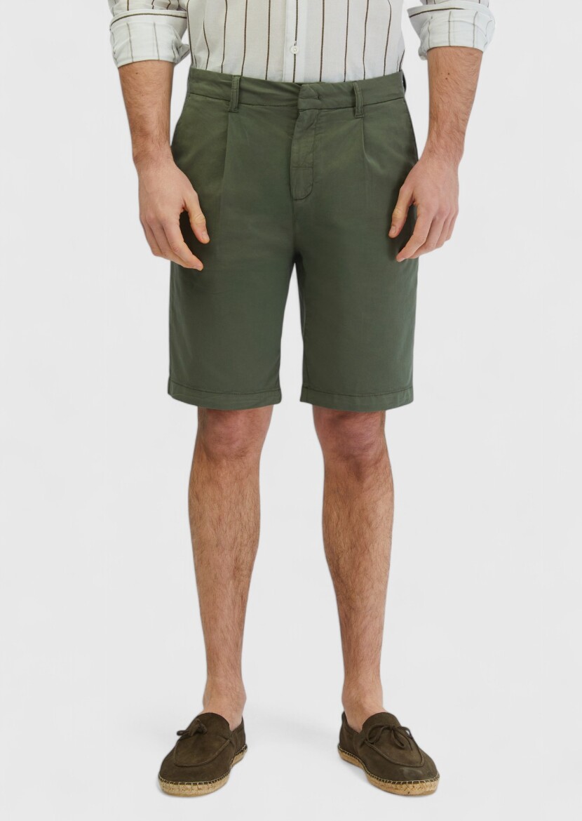 Khaki Weaving Regular Fit Casual Cotton Blended Bermuda - RAMSEY