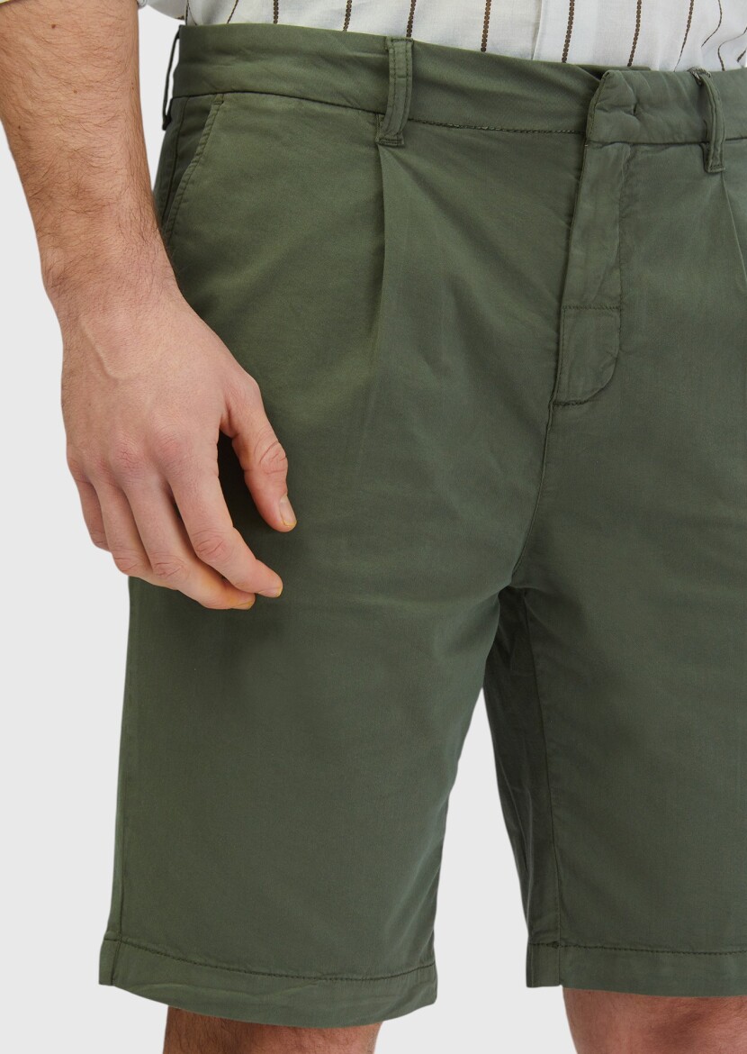 Khaki Weaving Regular Fit Casual Cotton Blended Bermuda - 3