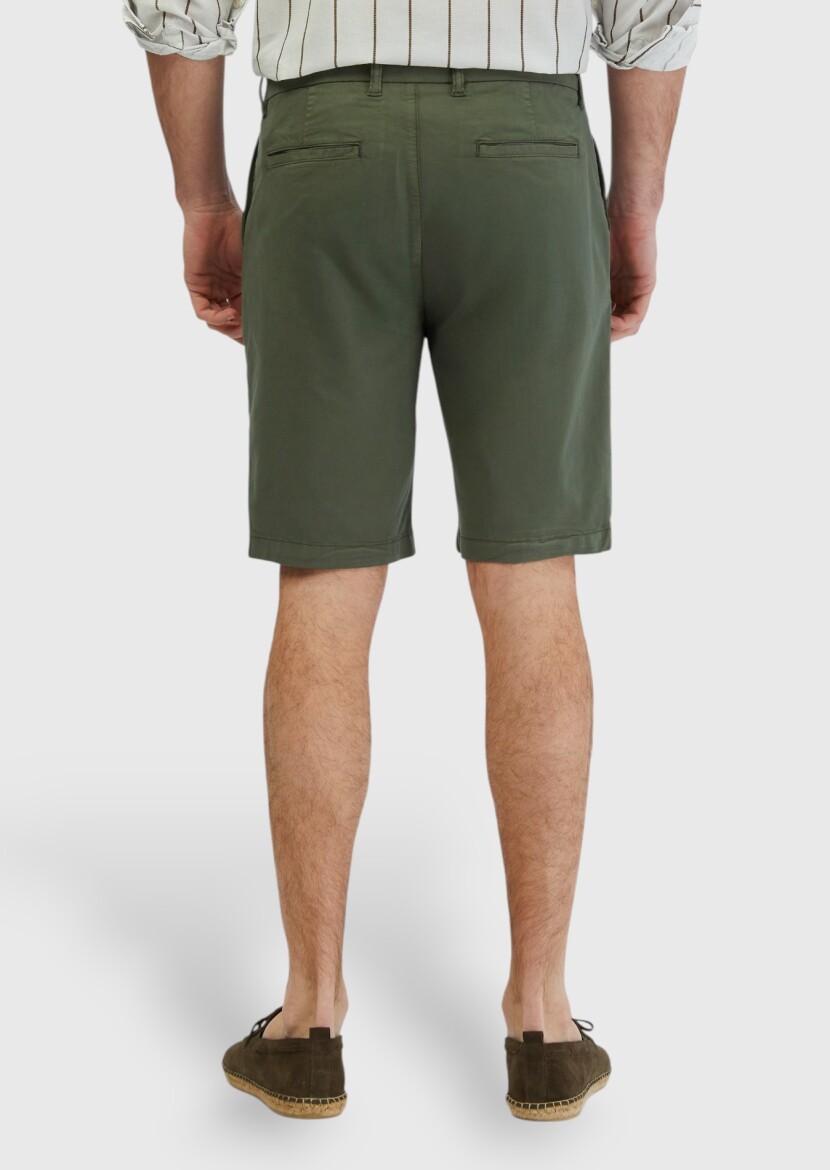 Khaki Weaving Regular Fit Casual Cotton Blended Bermuda - 4