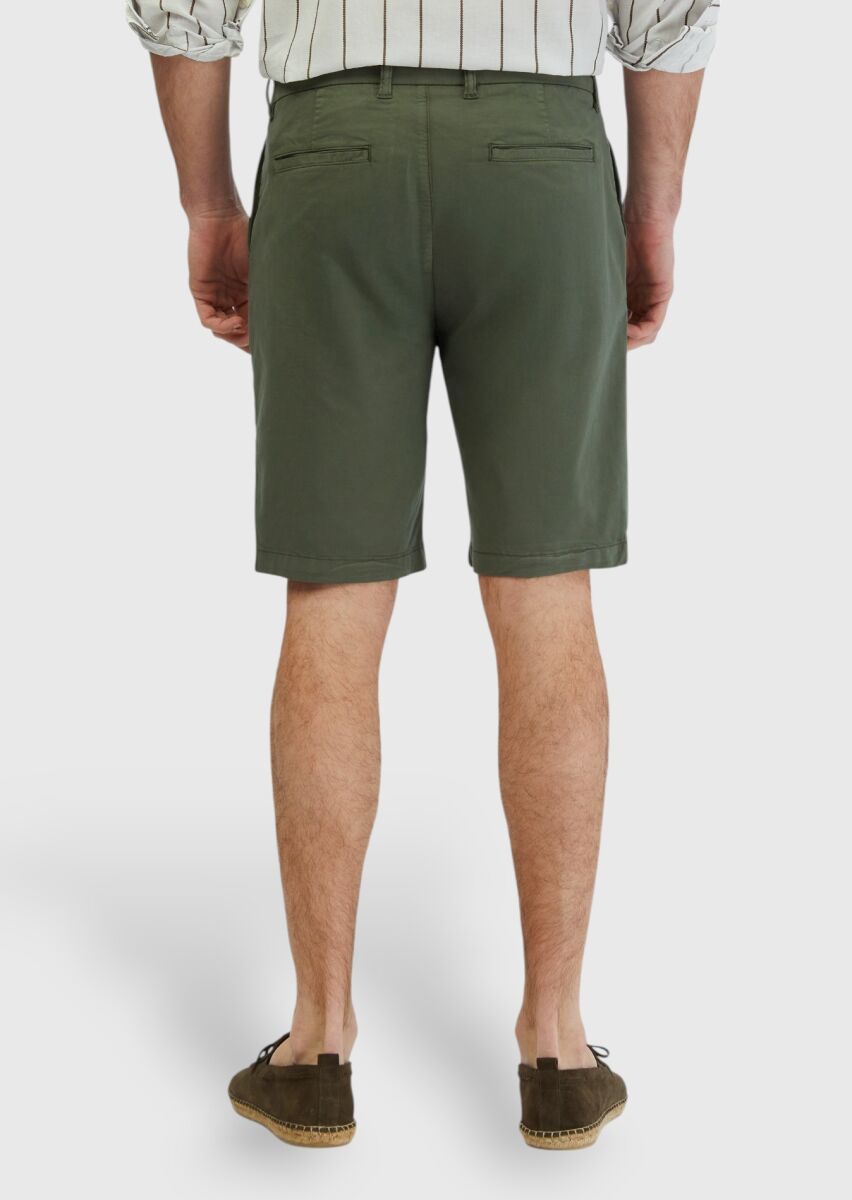 Khaki Weaving Regular Fit Casual Cotton Blended Bermuda - 4