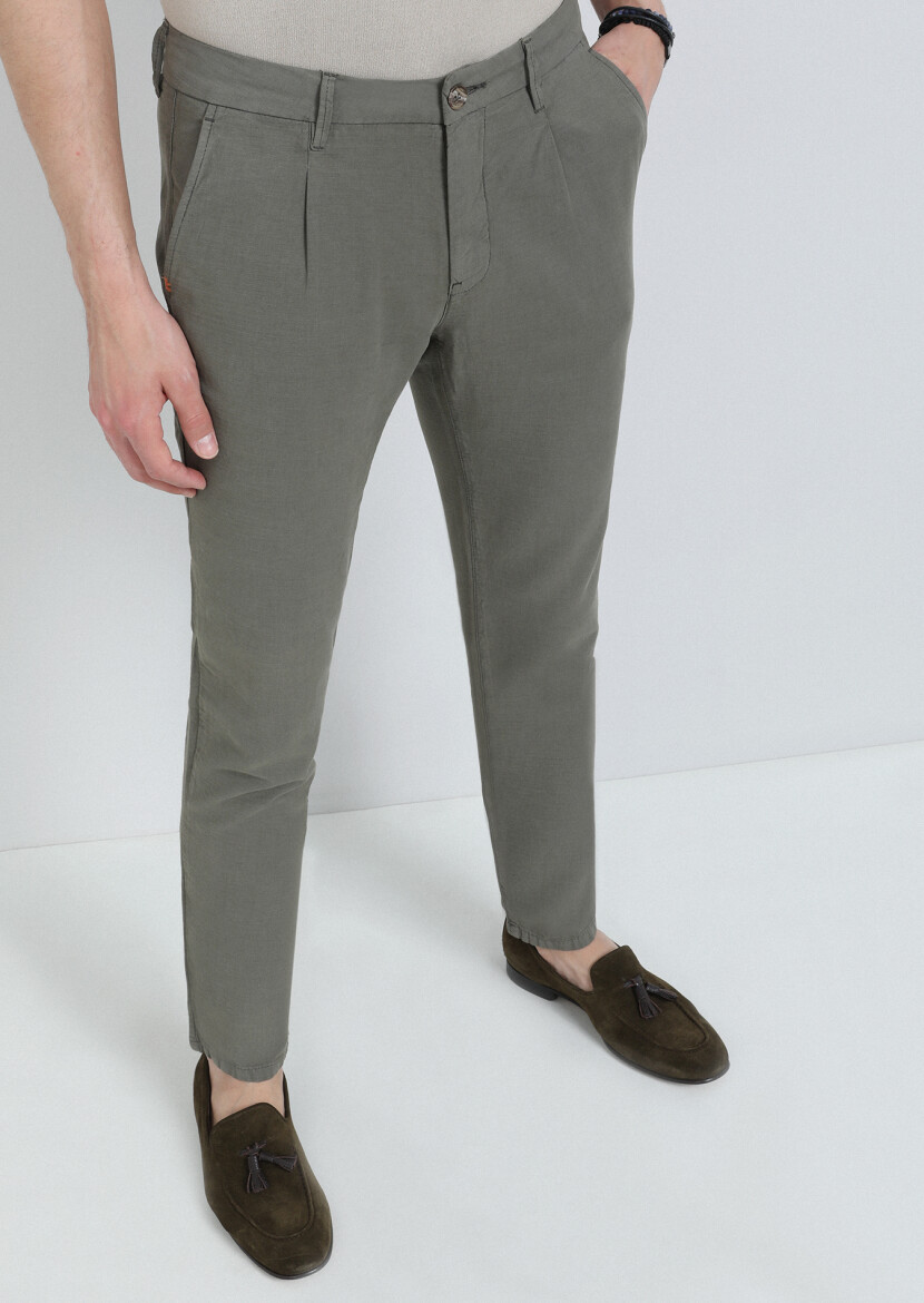 Khaki Weaving Regular Fit Casual Cotton Blended Trousers 