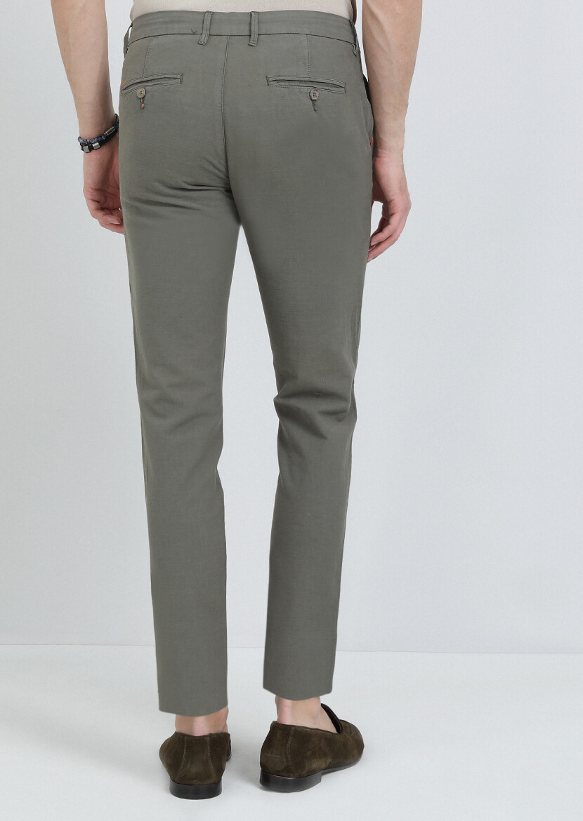 Khaki Weaving Regular Fit Casual Cotton Blended Trousers - 5