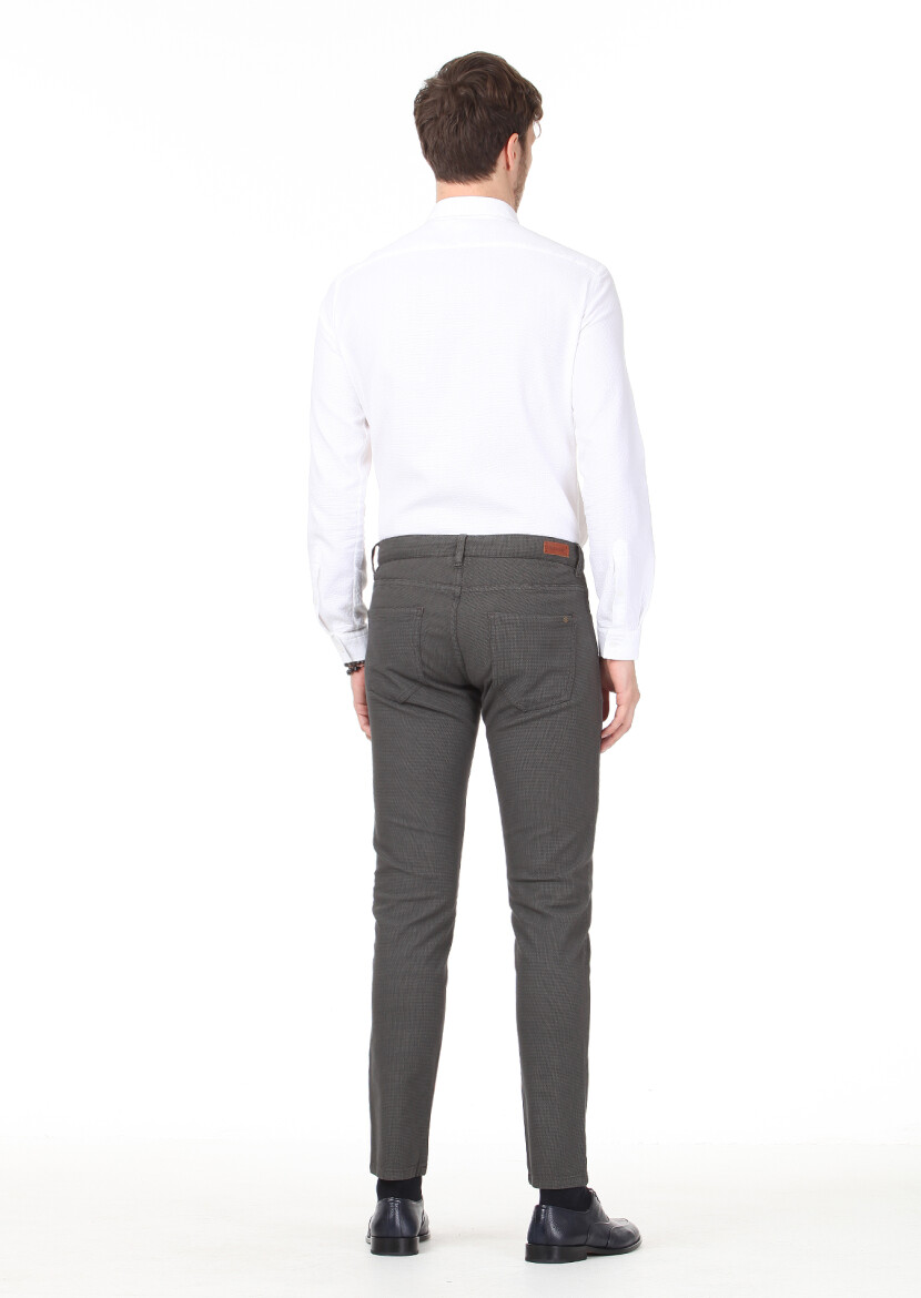 Khaki Weaving Slim Fit Casual Cotton Blended Trousers - 4