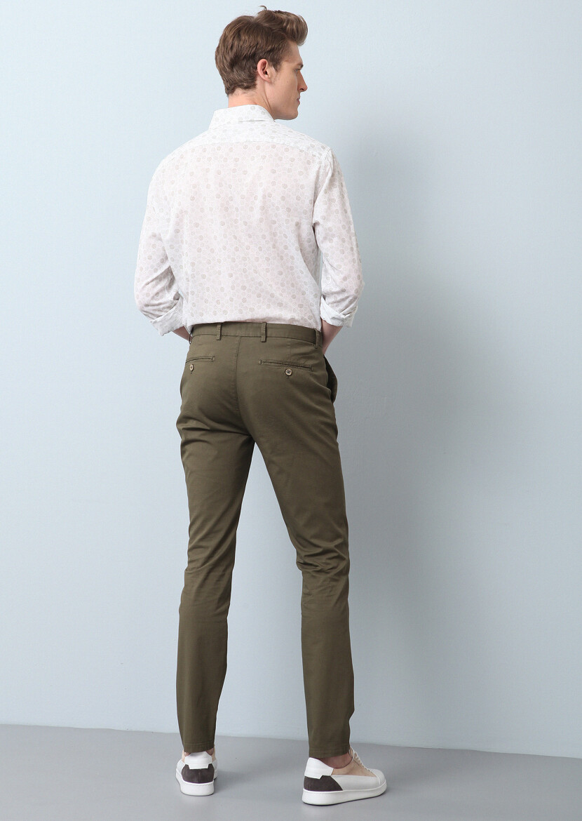 Khaki Weaving Slim Fit Casual Cotton Blended Trousers - 3