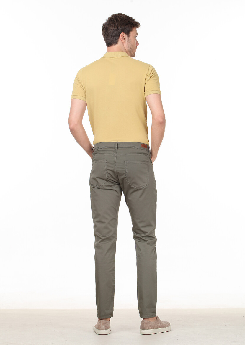 Khaki Weaving Slim Fit Casual Cotton Blended Trousers - 4