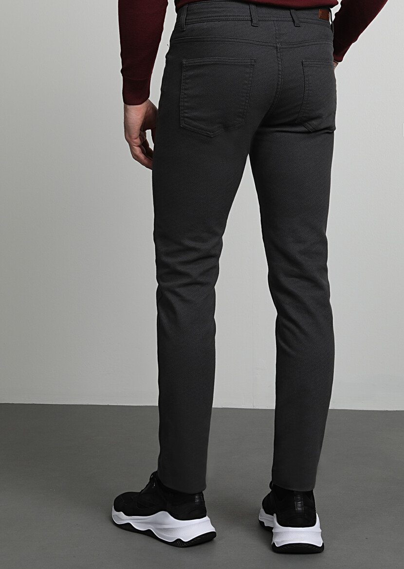 Khaki Weaving Slim Fit Casual Cotton Blended Trousers - 4