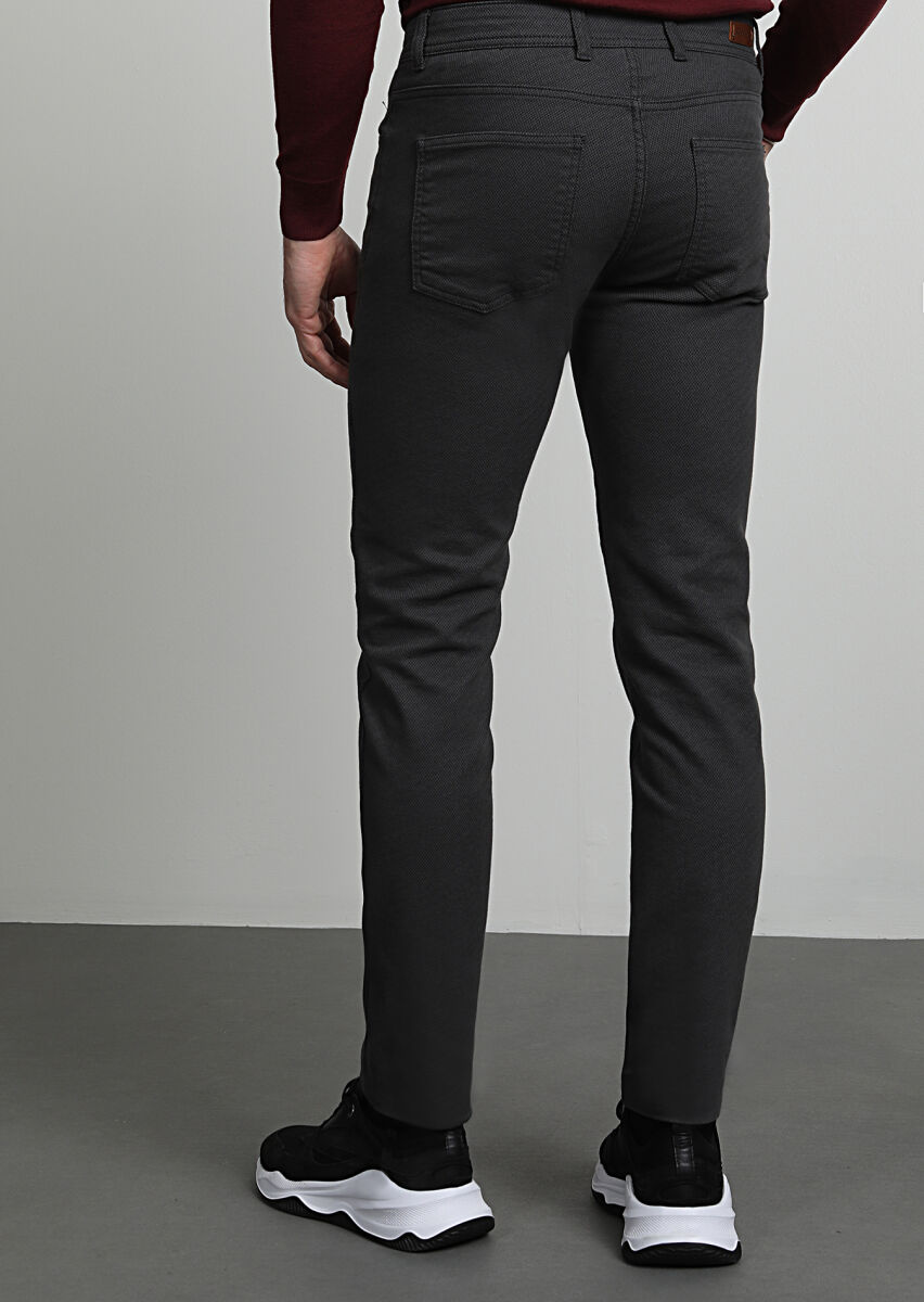 Khaki Weaving Slim Fit Casual Cotton Blended Trousers - 4