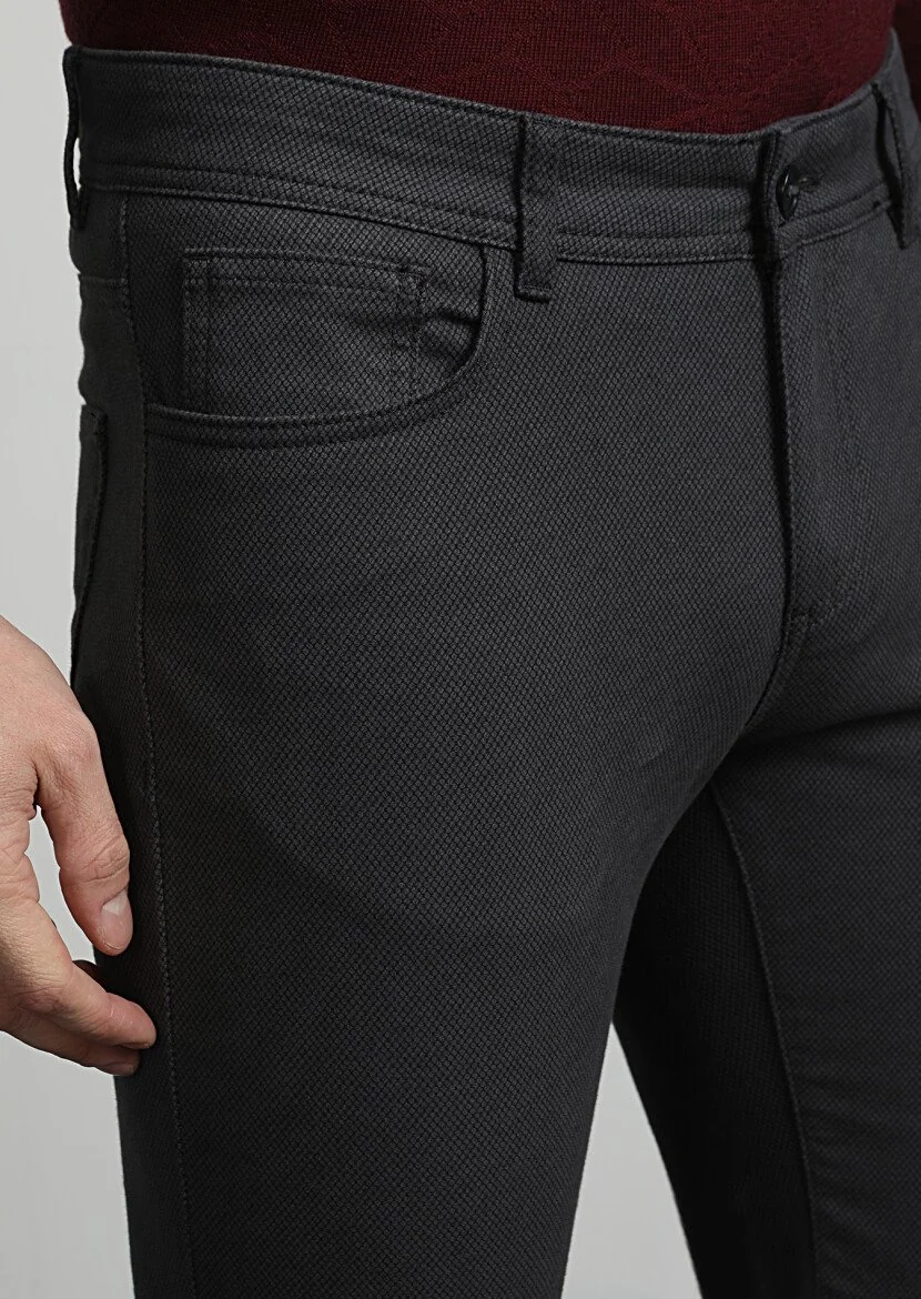 Khaki Weaving Slim Fit Casual Cotton Blended Trousers 