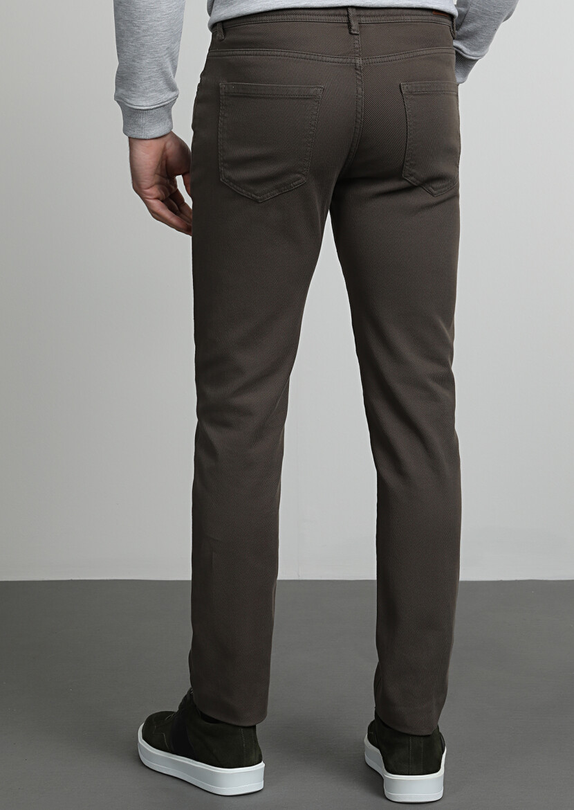 Khaki Weaving Slim Fit Casual Cotton Blended Trousers - 4