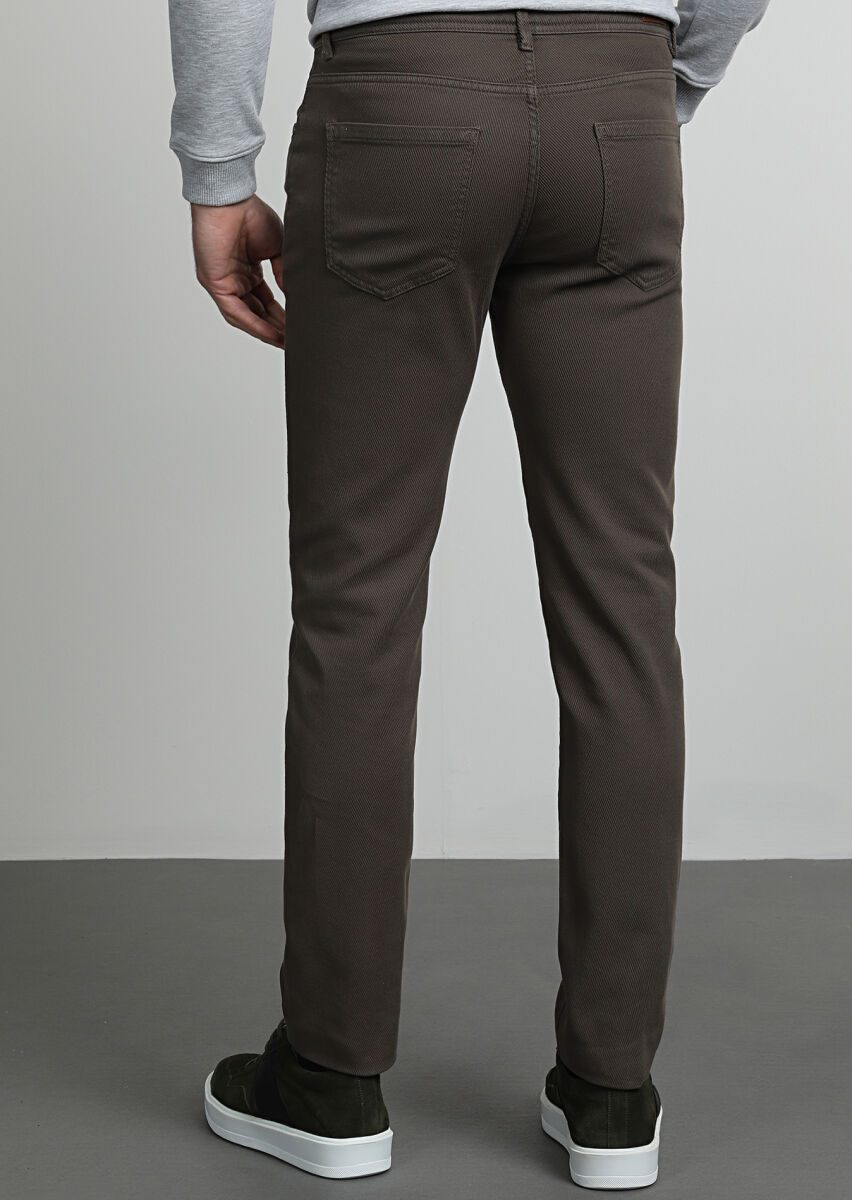 Khaki Weaving Slim Fit Casual Cotton Blended Trousers - 4