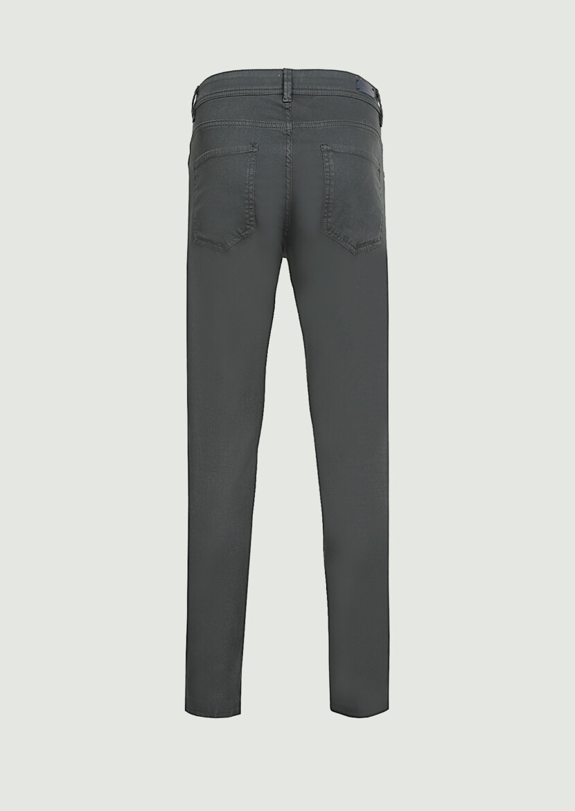 Khaki Weaving Slim Fit Casual Cotton Blended Trousers - 7
