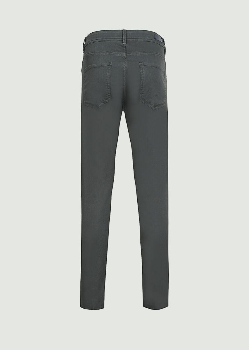 Khaki Weaving Slim Fit Casual Cotton Blended Trousers - 7