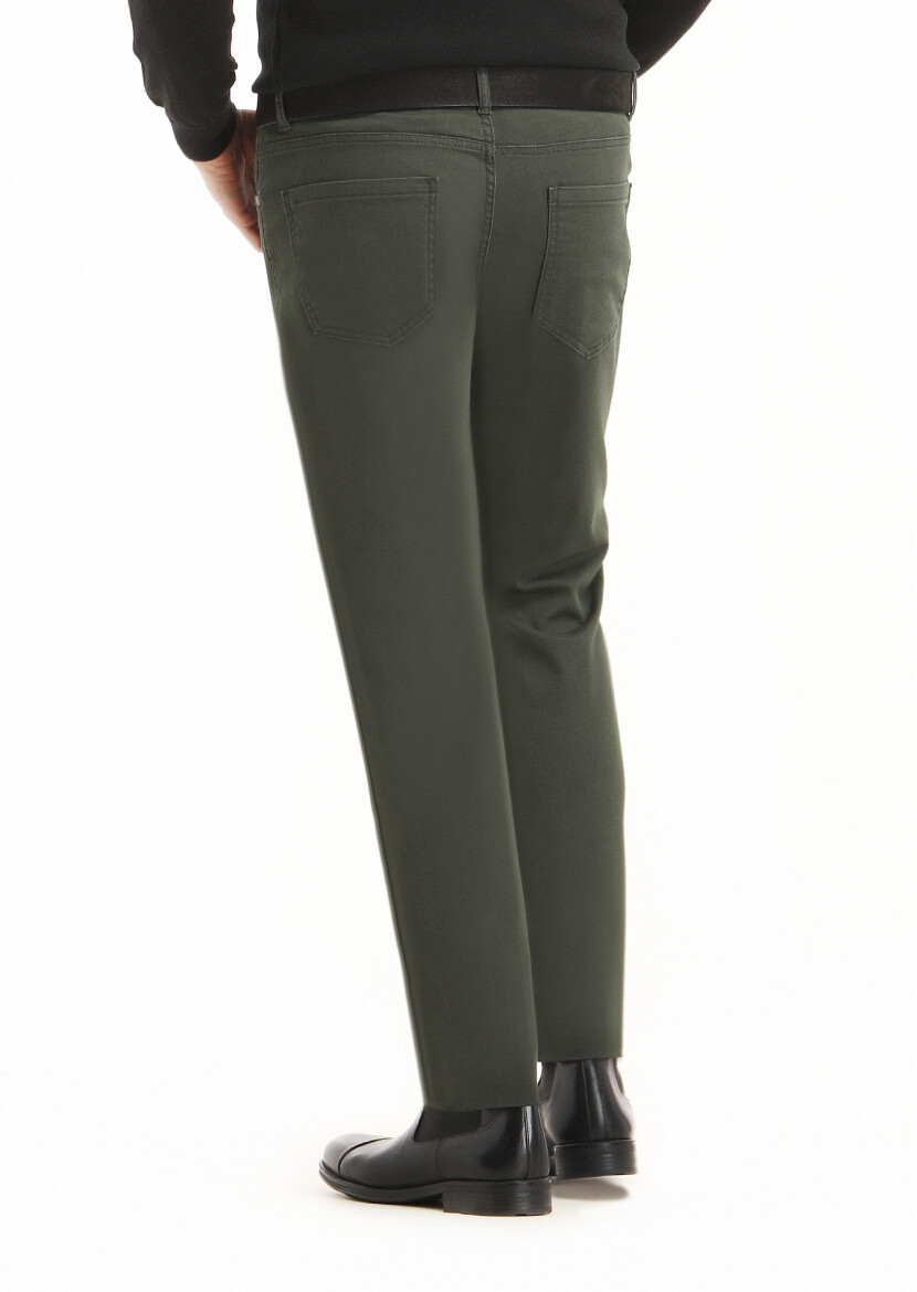 Khaki Weaving Slim Fit Casual Cotton Blended Trousers - 4