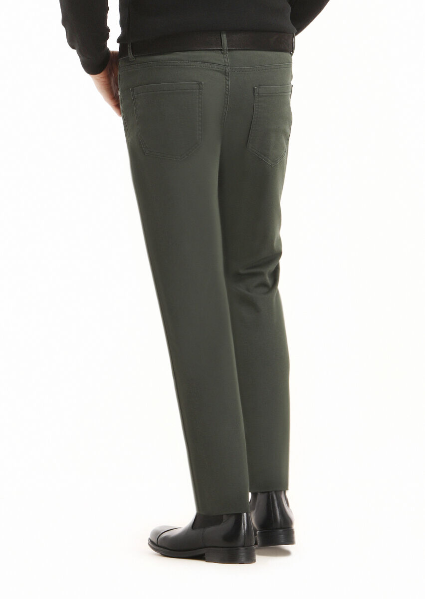 Khaki Weaving Slim Fit Casual Cotton Blended Trousers - 4