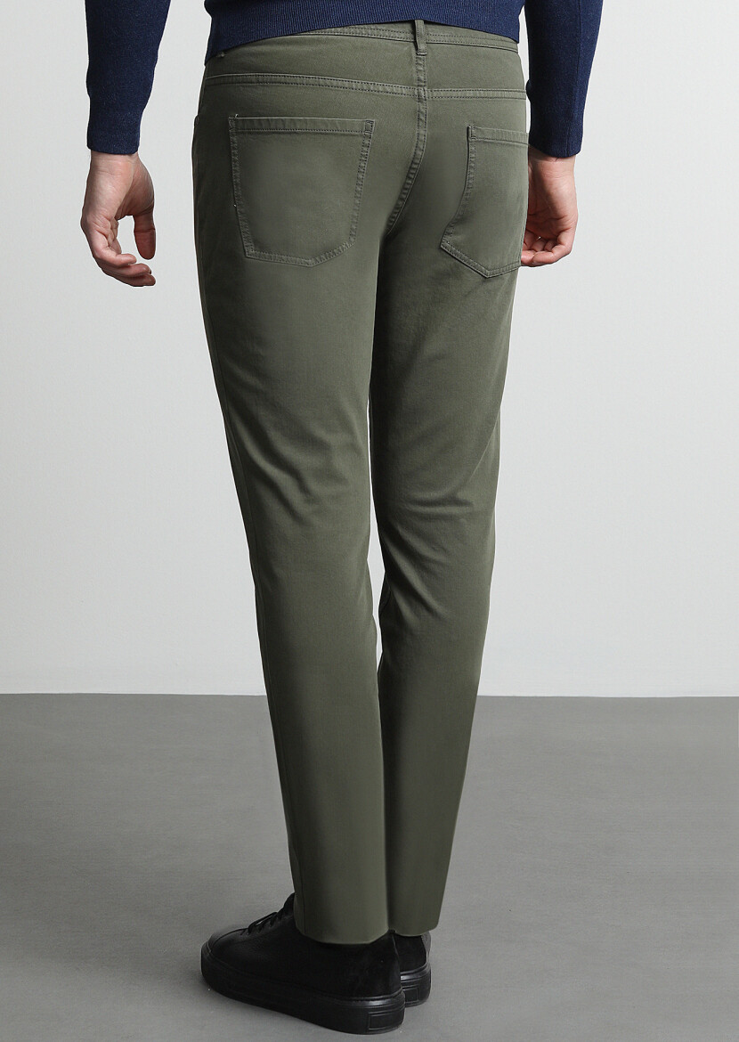 Khaki Weaving Slim Fit Casual Cotton Blended Trousers - 3