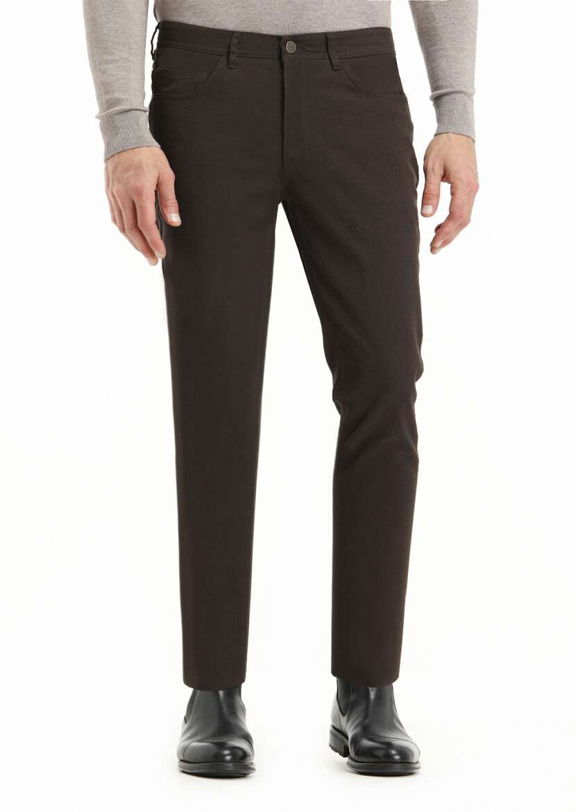 Khaki Weaving Slim Fit Casual Cotton Blended Trousers 