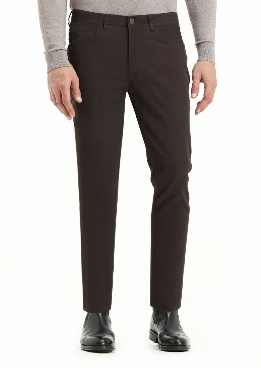 Khaki Weaving Slim Fit Casual Cotton Blended Trousers - 2