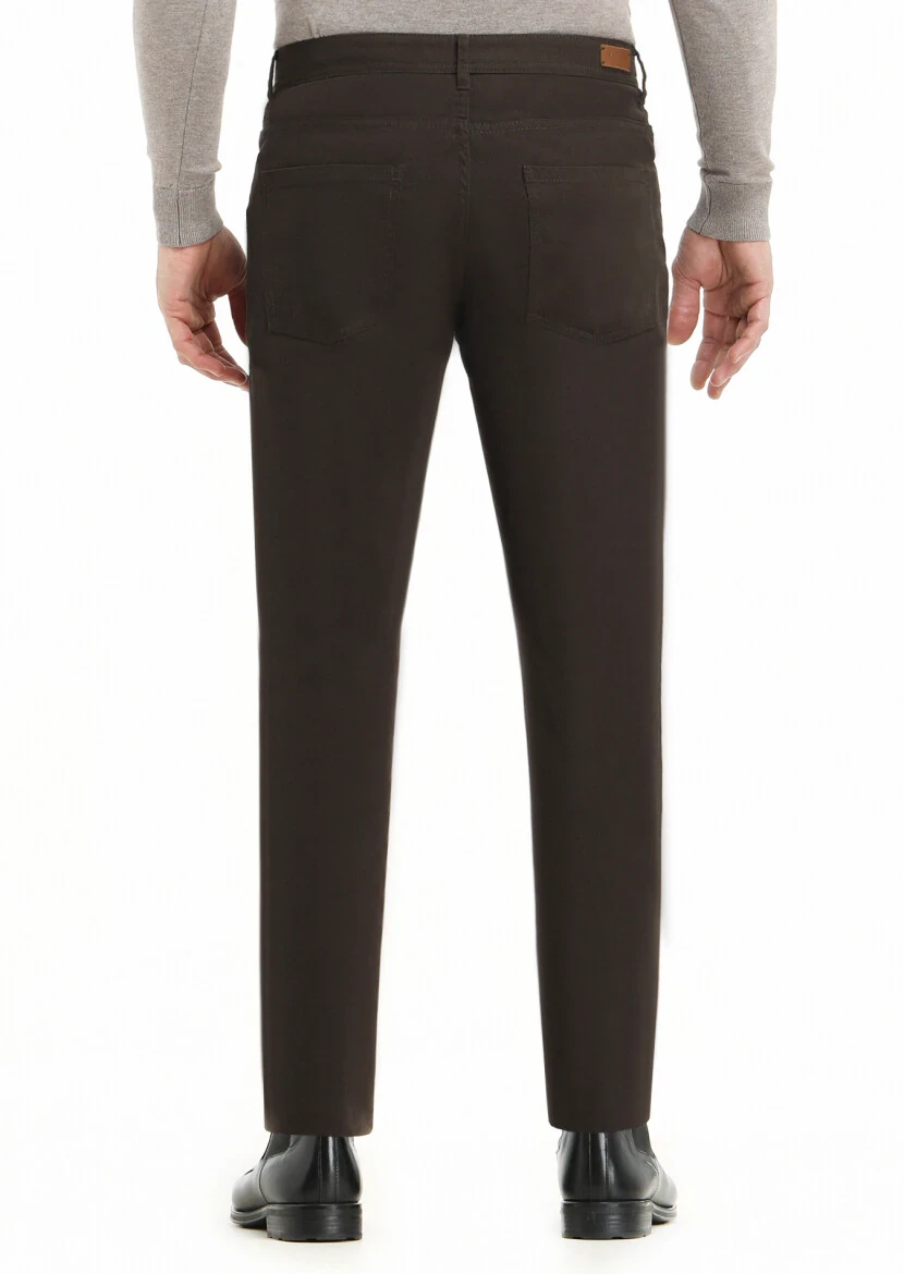Khaki Weaving Slim Fit Casual Cotton Blended Trousers - 4