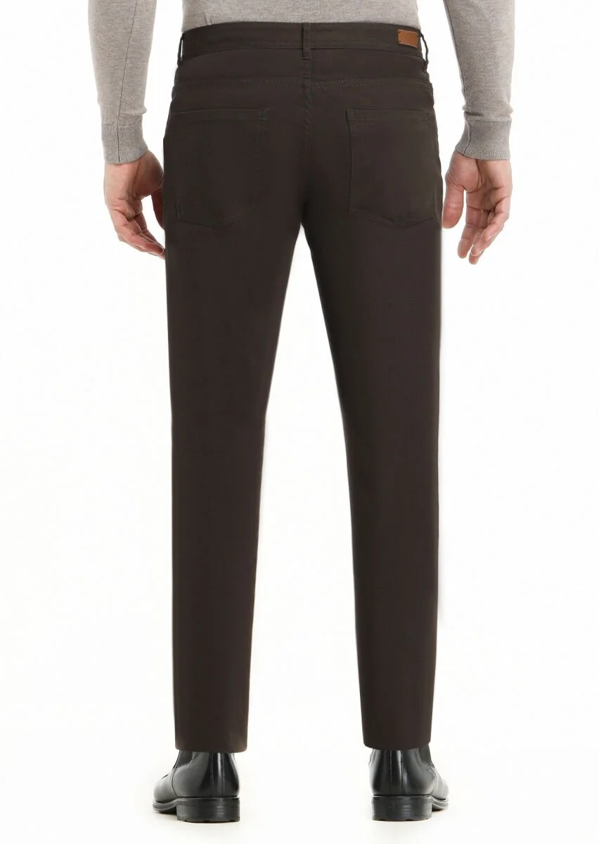 Khaki Weaving Slim Fit Casual Cotton Blended Trousers - 4