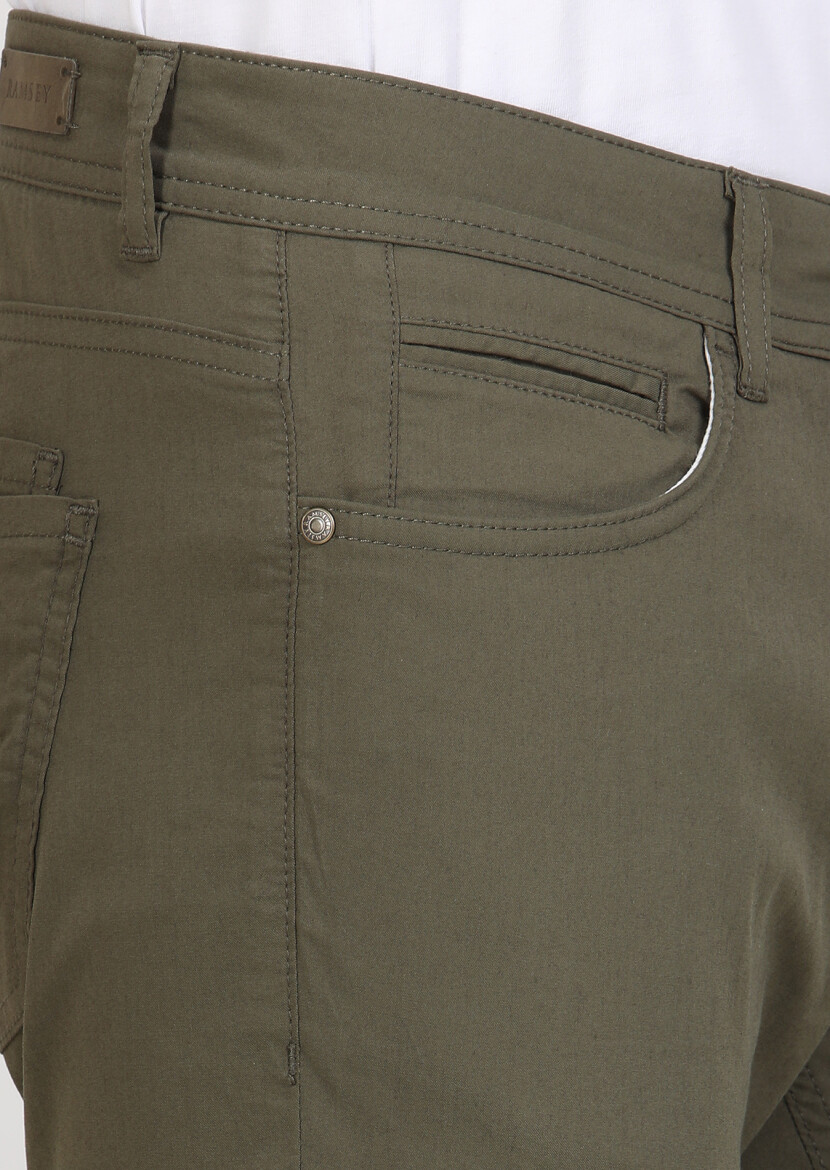 Khaki Weaving Slim Fit Casual Cotton Blended Trousers - 3