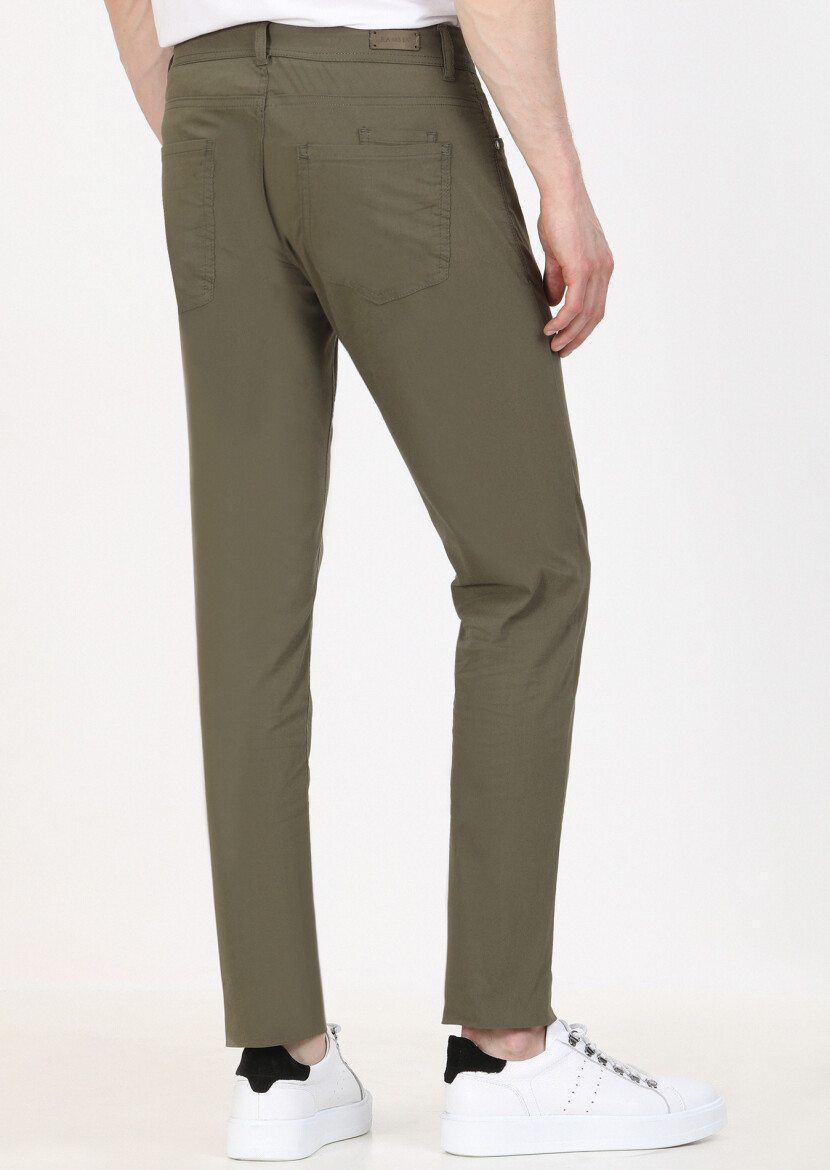 Khaki Weaving Slim Fit Casual Cotton Blended Trousers - 4