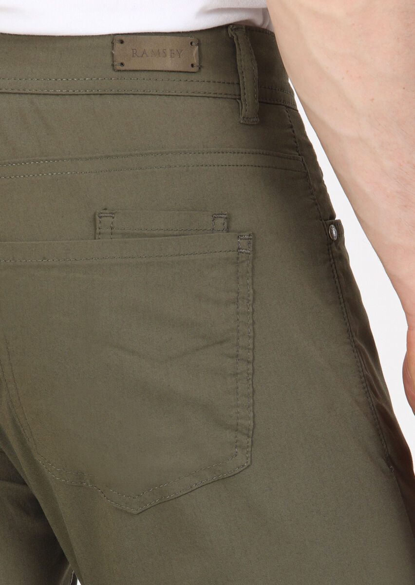 Khaki Weaving Slim Fit Casual Cotton Blended Trousers - 5