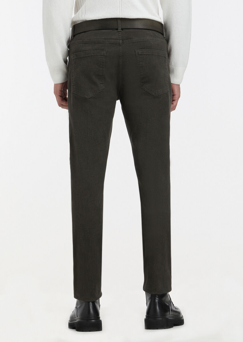 Khaki Weaving Slim Fit Casual Cotton Blended Trousers - 4