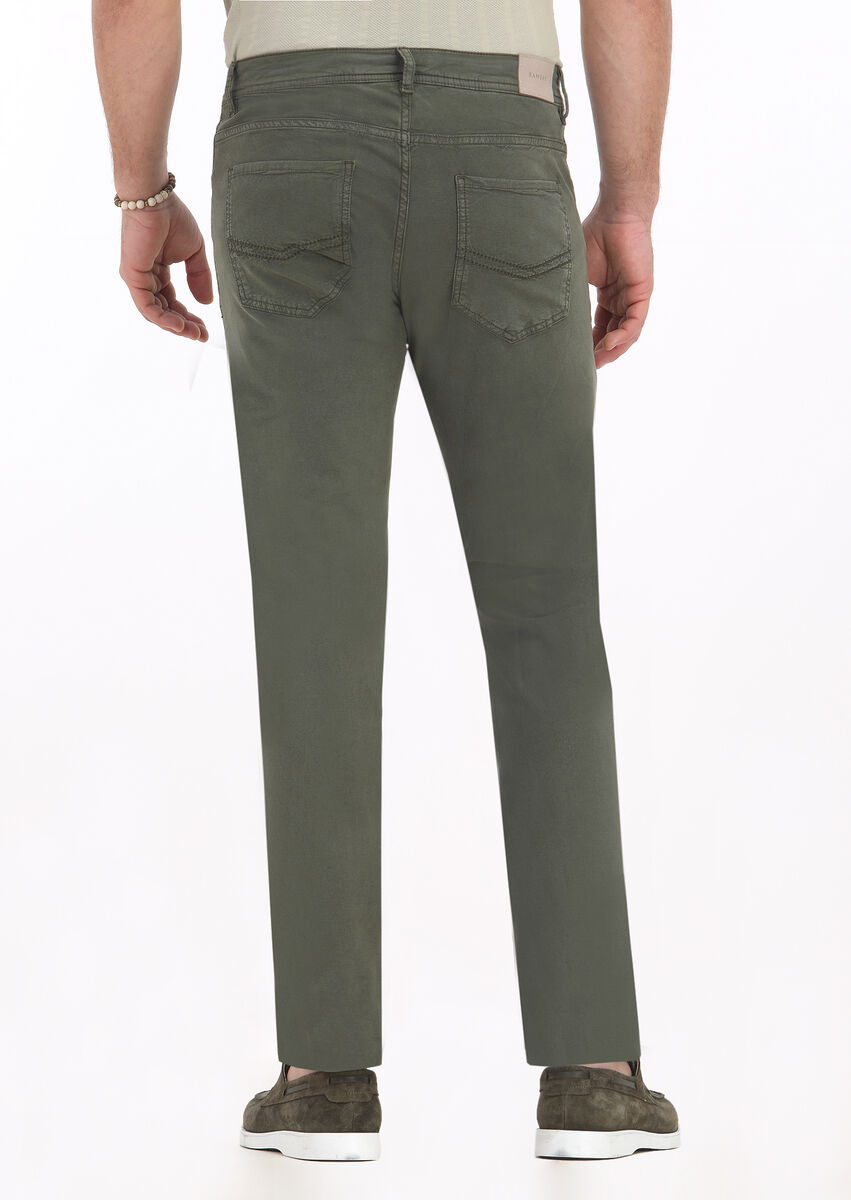 Khaki Weaving Slim Fit Casual Cotton Blended Trousers - 4