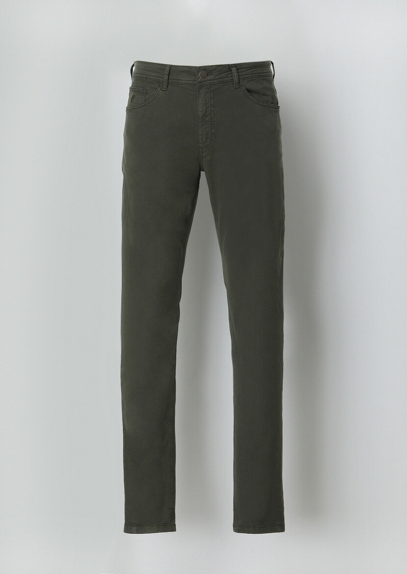 Khaki Weaving Slim Fit Casual Cotton Blended Trousers - 5