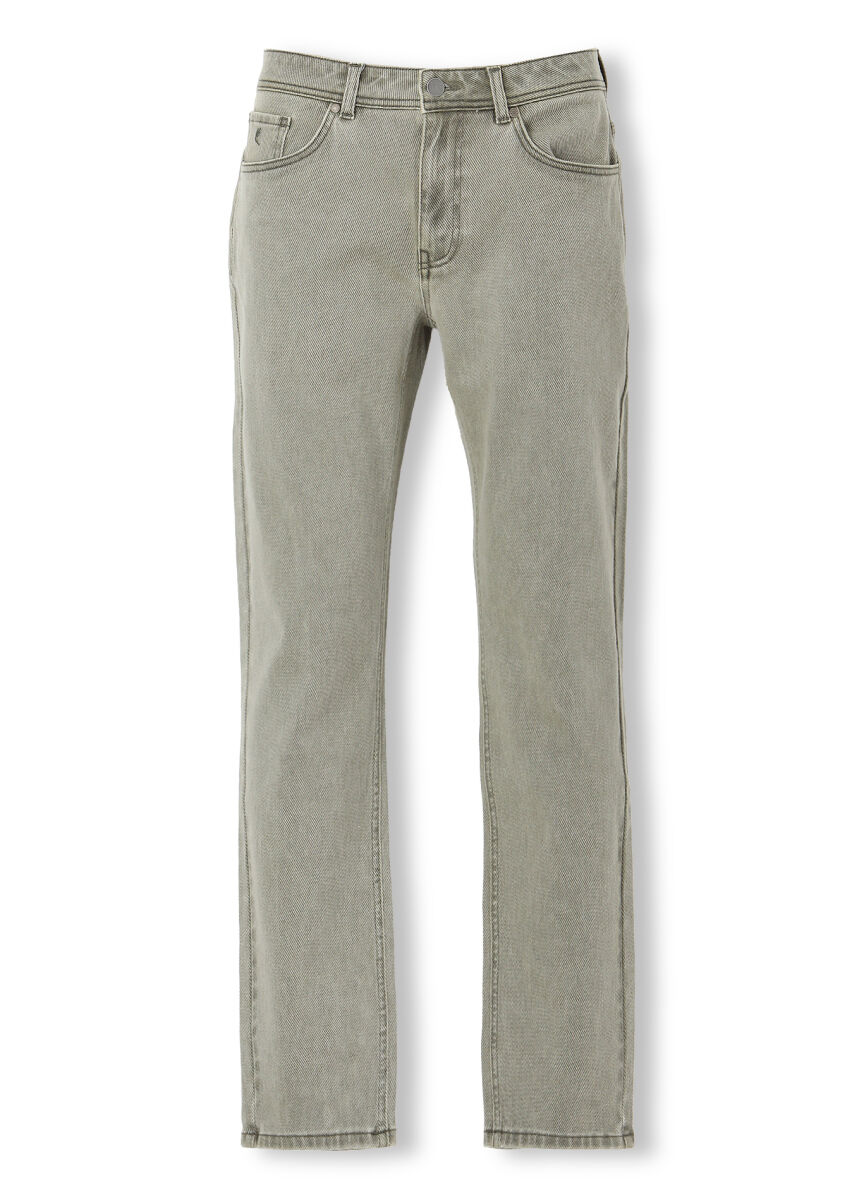 Khaki Weaving Slim Fit Casual Cotton Blended Trousers - 4