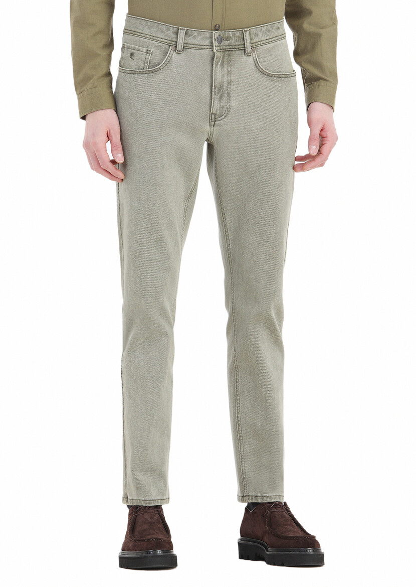 Khaki Weaving Slim Fit Casual Cotton Blended Trousers - 2