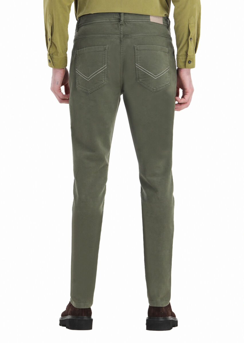 Khaki Weaving Slim Fit Casual Cotton Blended Trousers - 4