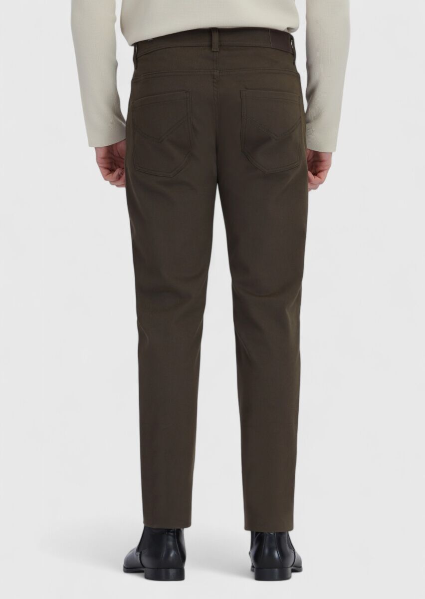 Khaki Weaving Slim Fit Casual Cotton Blended Trousers - 4