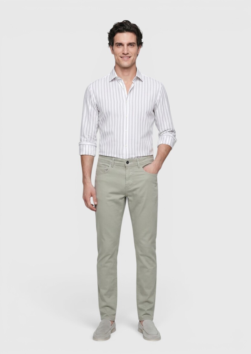 Khaki Weaving Slim Fit Casual Cotton Blended Trousers 
