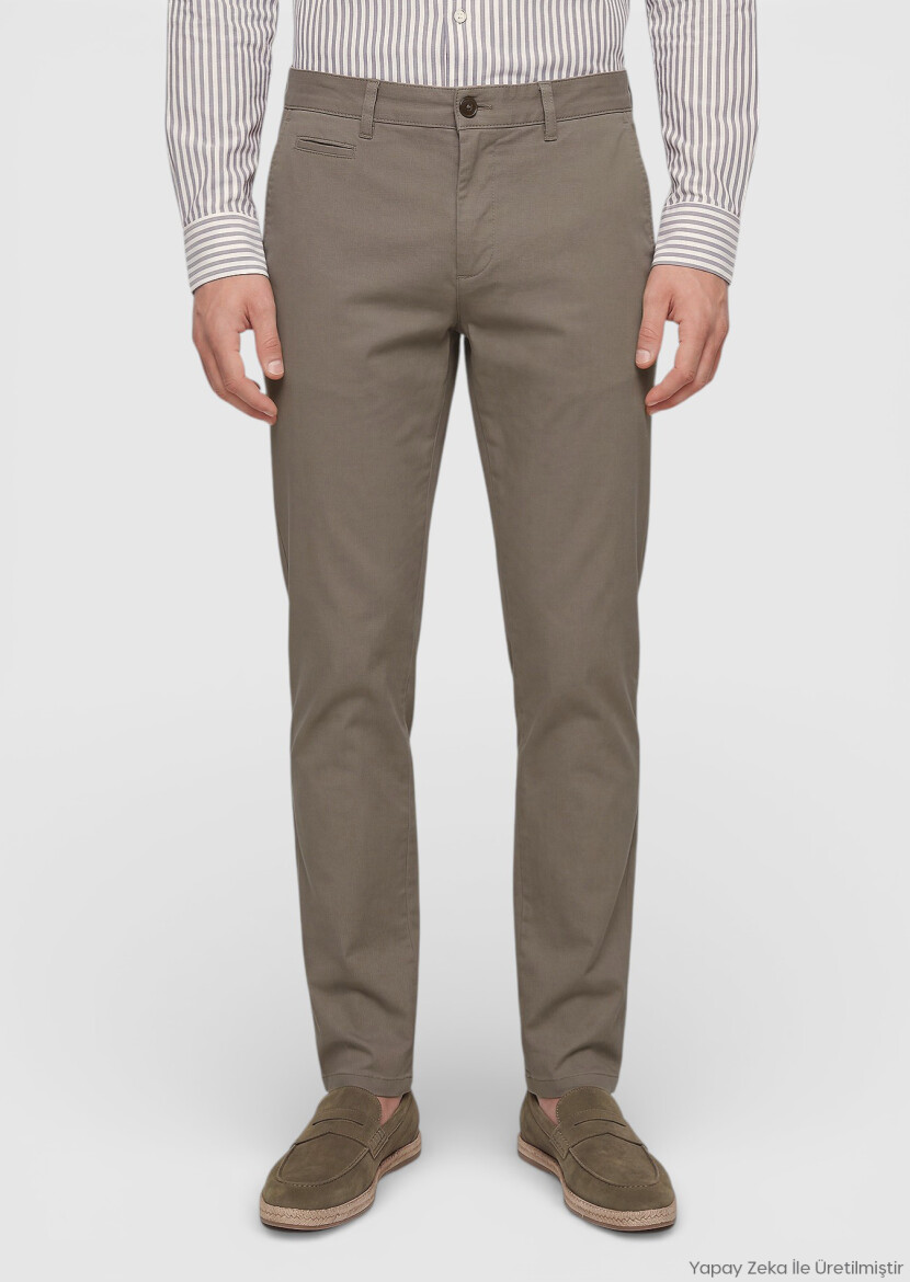 Khaki Weaving Straight Fit Casual Cotton Blended Trousers - RAMSEY