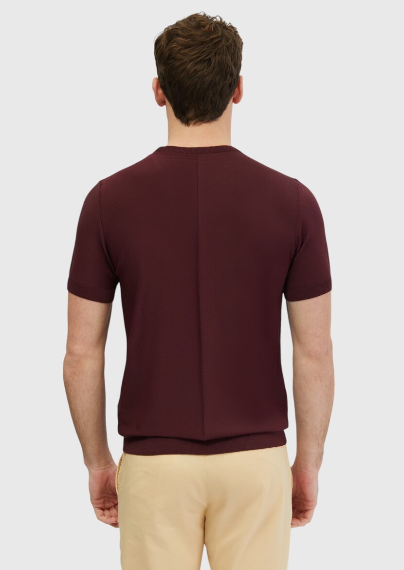 Kiremit Bisiklet Yaka Jakarlı Triko - 5