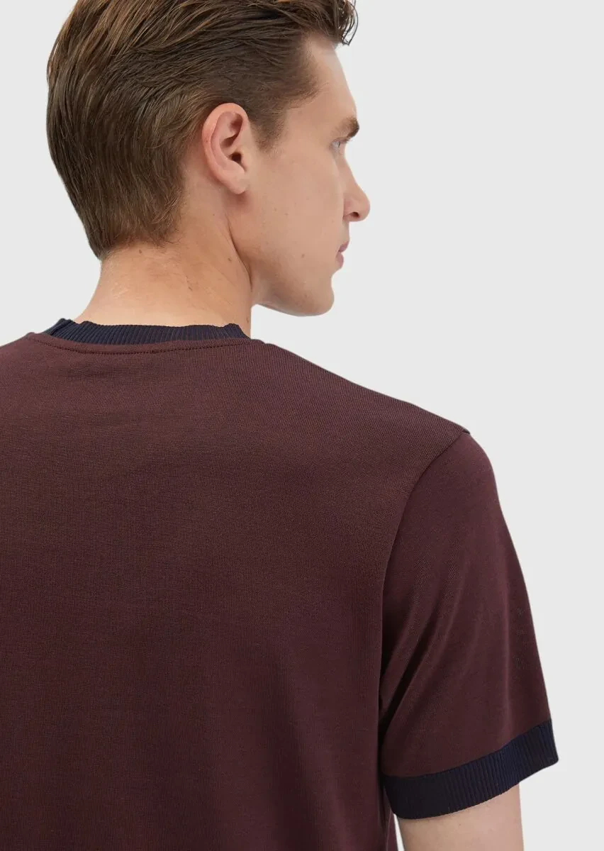 Kiremit Düz Bisiklet Yaka %100 Pamuk T-Shirt - 5