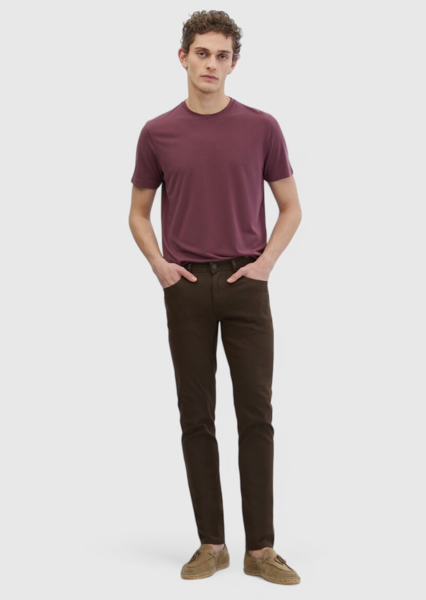 Kiremit Düz Bisiklet Yaka T-Shirt 