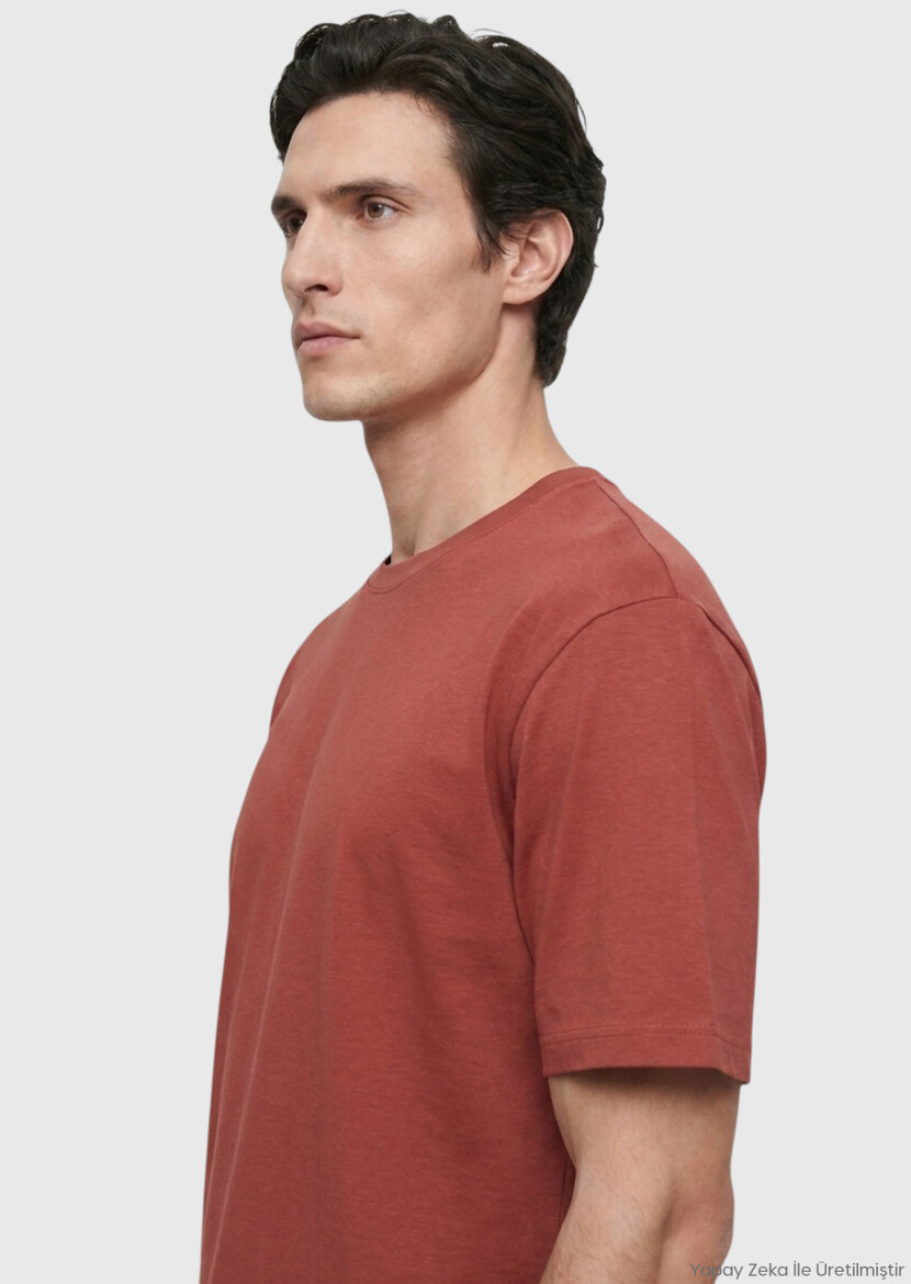 Kiremit Düz Pamuk Karışımlı T-Shirt - RAMSEY