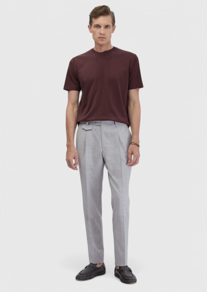 Kiremit Jakarlı Bisiklet Yaka %100 Pamuk T-Shirt 