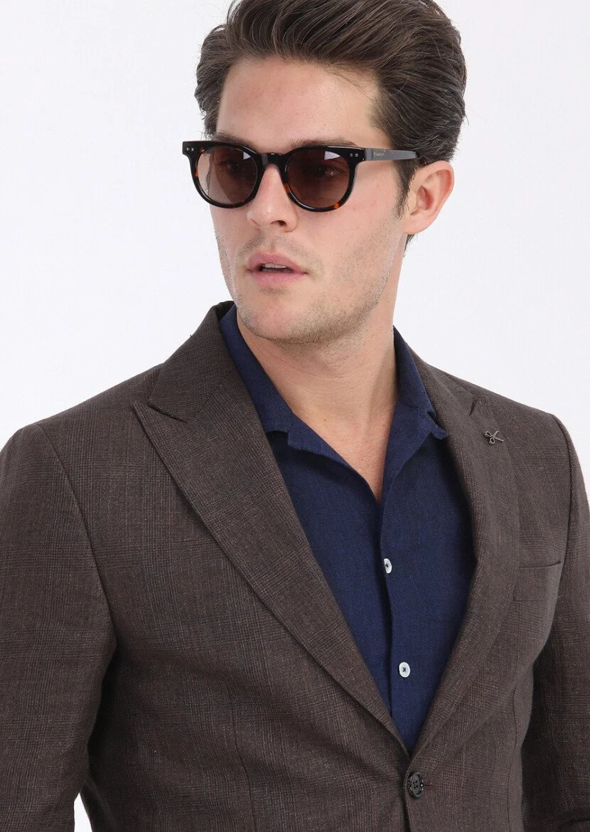 Kiremit Kareli Zeroweight Slim Fit %100 Keten Takım Elbise - 5