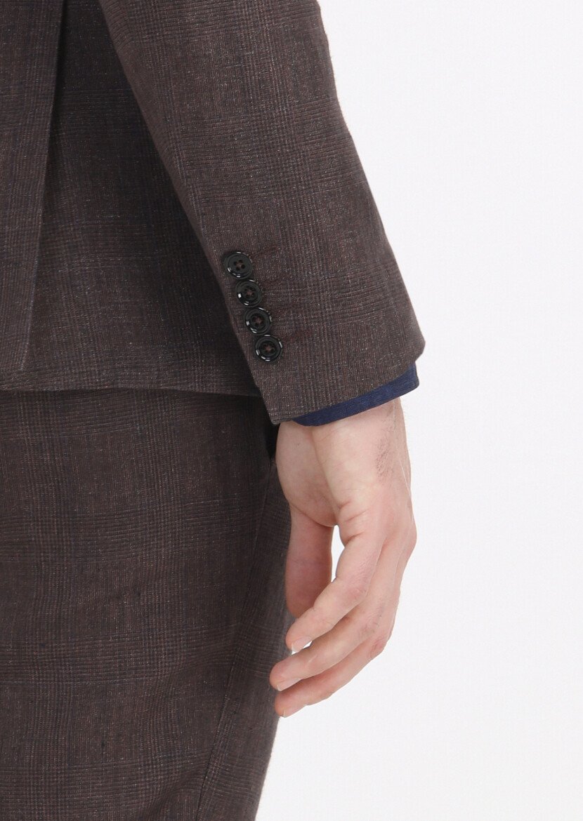 Kiremit Kareli Zeroweight Slim Fit %100 Keten Takım Elbise - 6