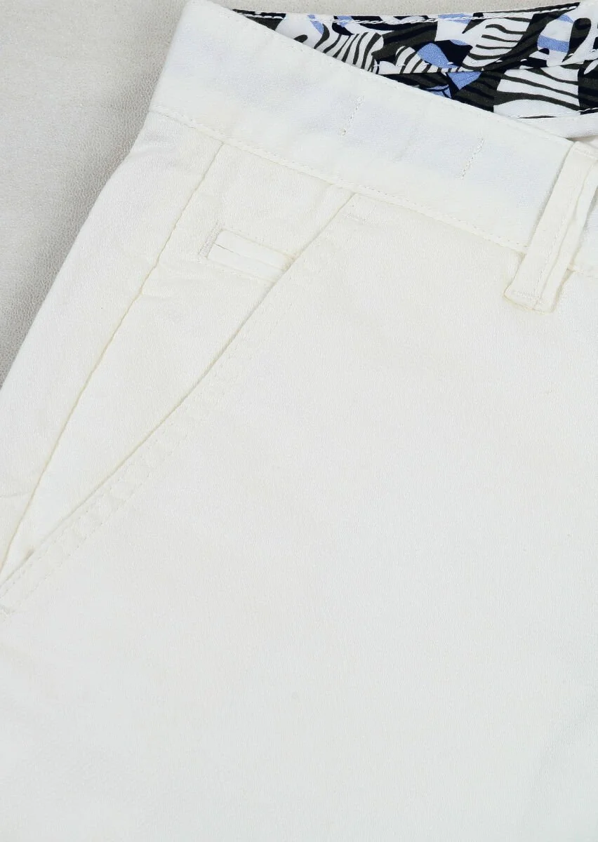 Kırık Beyaz Düz Dokuma Dinamik Casual Pamuk Karışımlı Pantolon - 2
