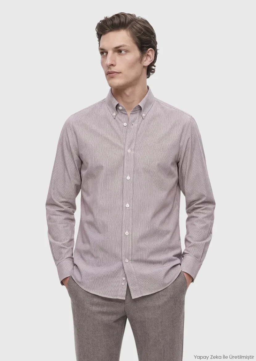 Kırmızı Casual Fit Uzun Dokuma Casual %100 Pamuk Gömlek 