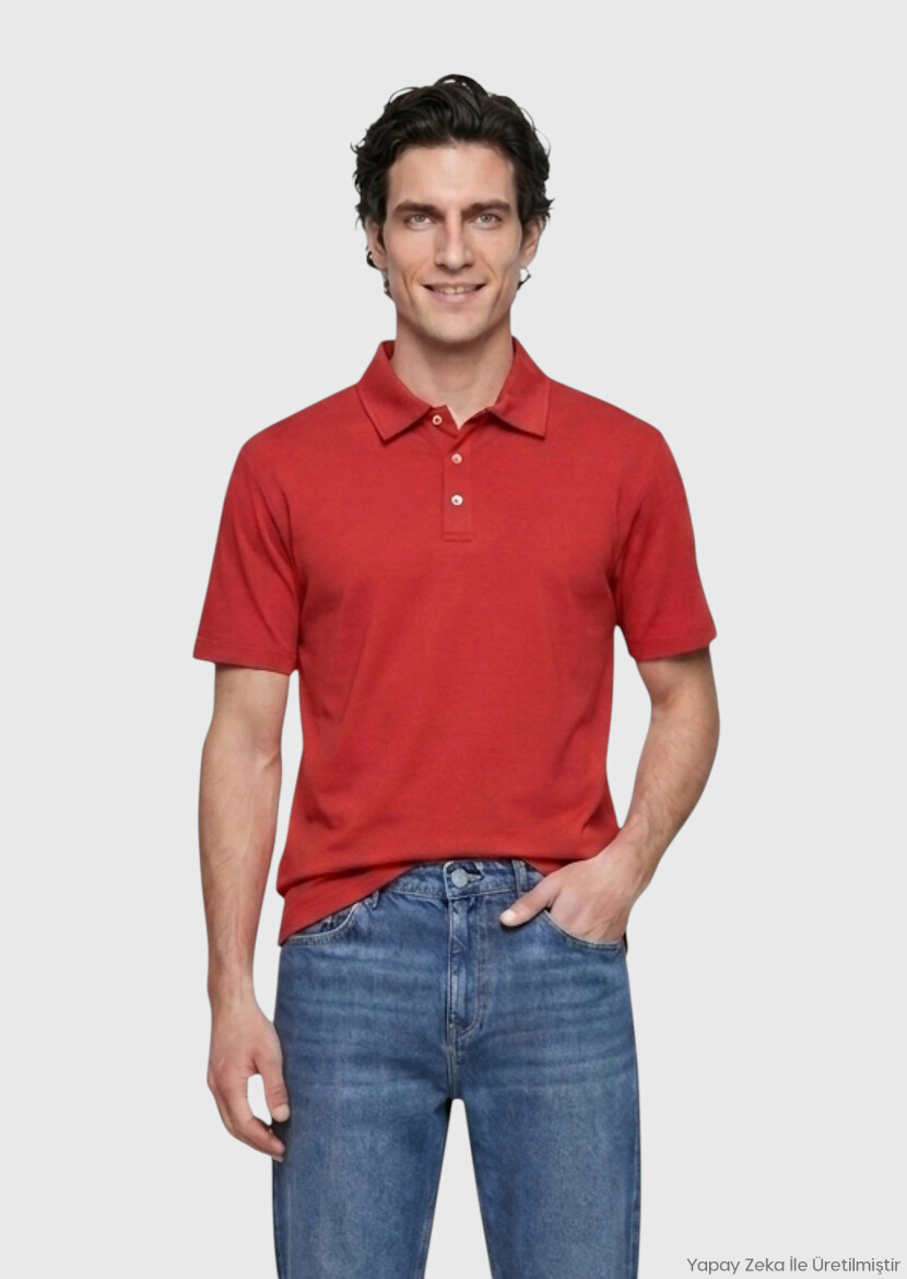 Kırmızı Düz Pamuk Karışımlı T-Shirt - RAMSEY