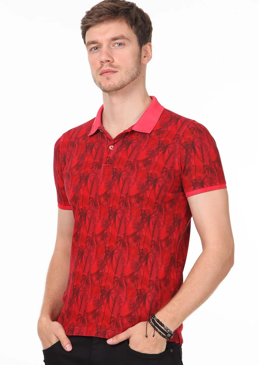 Kırmızı Düz Polo Yaka %100 Pamuk T-Shirt - 2
