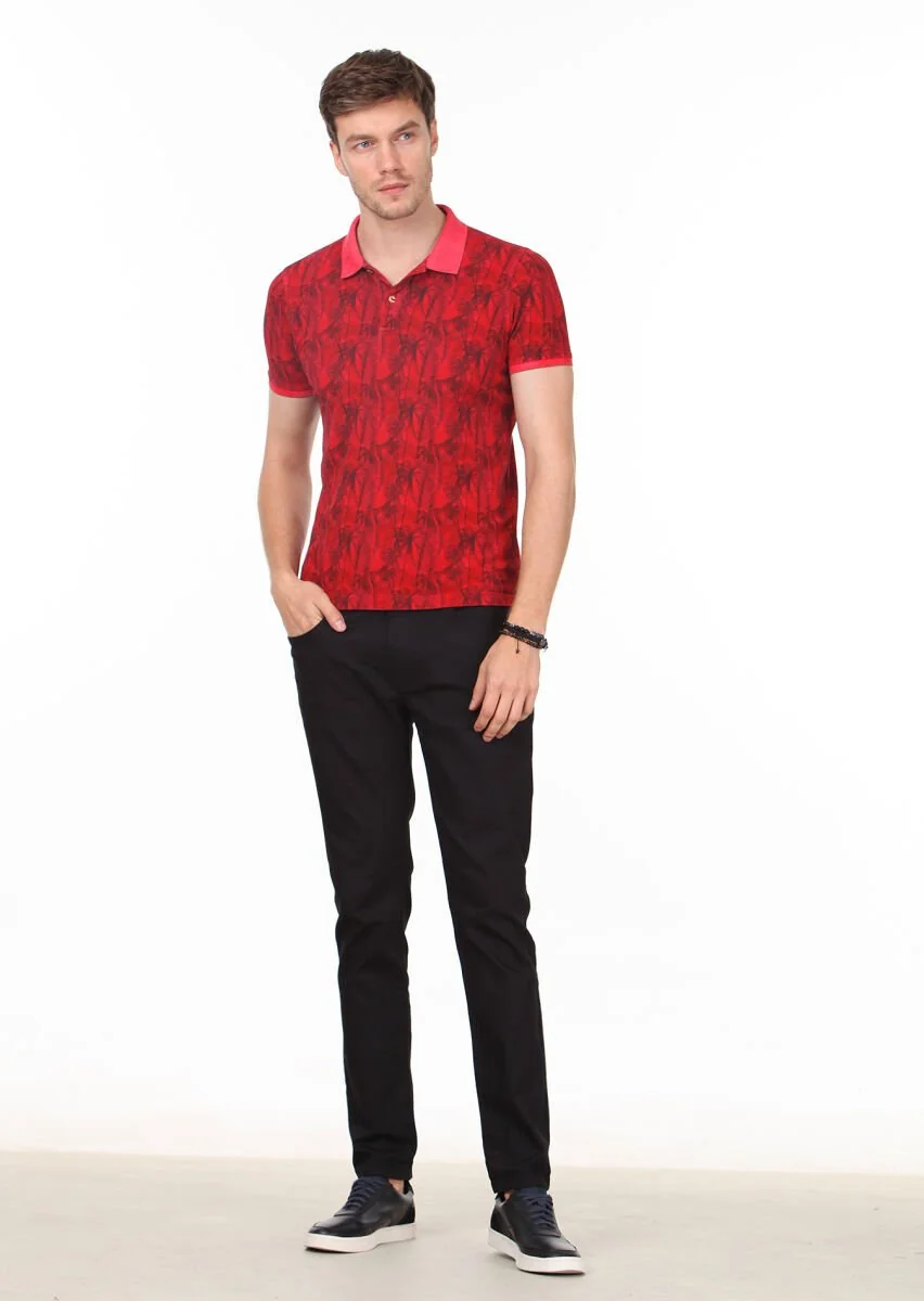 Kırmızı Düz Polo Yaka %100 Pamuk T-Shirt - 3